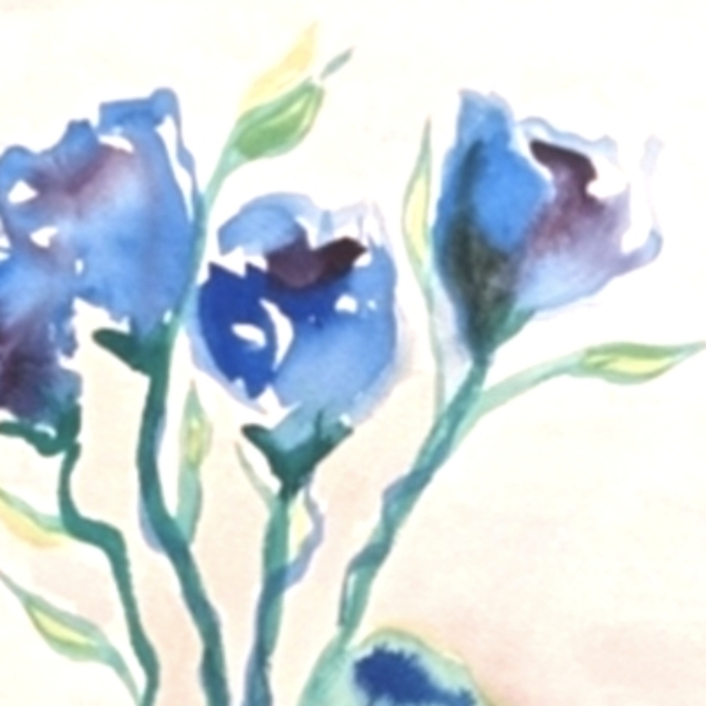Original Signed Watercolor Painting Blue Roses In Vase